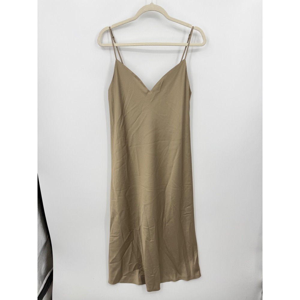 Uniqlo Camisole Slip Dress Womens M Brown Olive V-Neck Midi Minimalist 478719